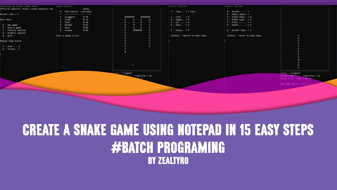 How To Make A Simple Snake Game In 15 Easy Steps | Batch Programming
